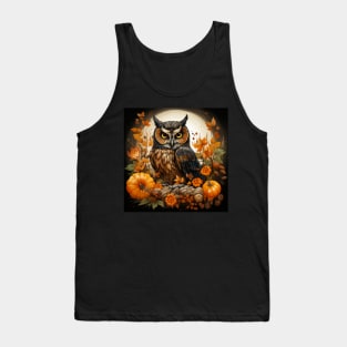 Farmhouse Fall Pumpkin Nature Harvest Autumn Owl Sunflower Tank Top